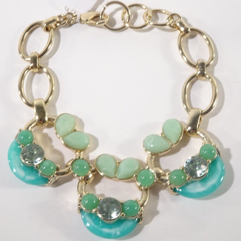 Lee Angel Gold Turq Seafoam Watery Gem Stone Bracelet NWT 48.50